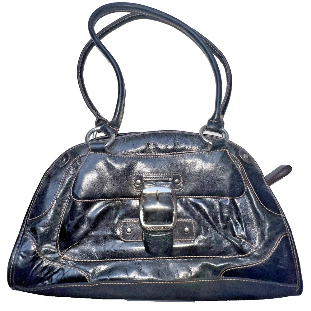 Franco Sarto Black Patent Leather Double Handle Bag (13"x8")